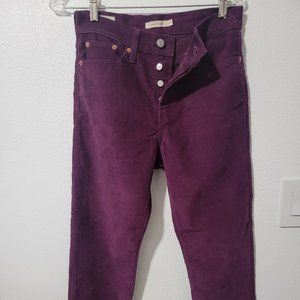 levi corduroy womens wedgie straight 27 in burgundy/purple